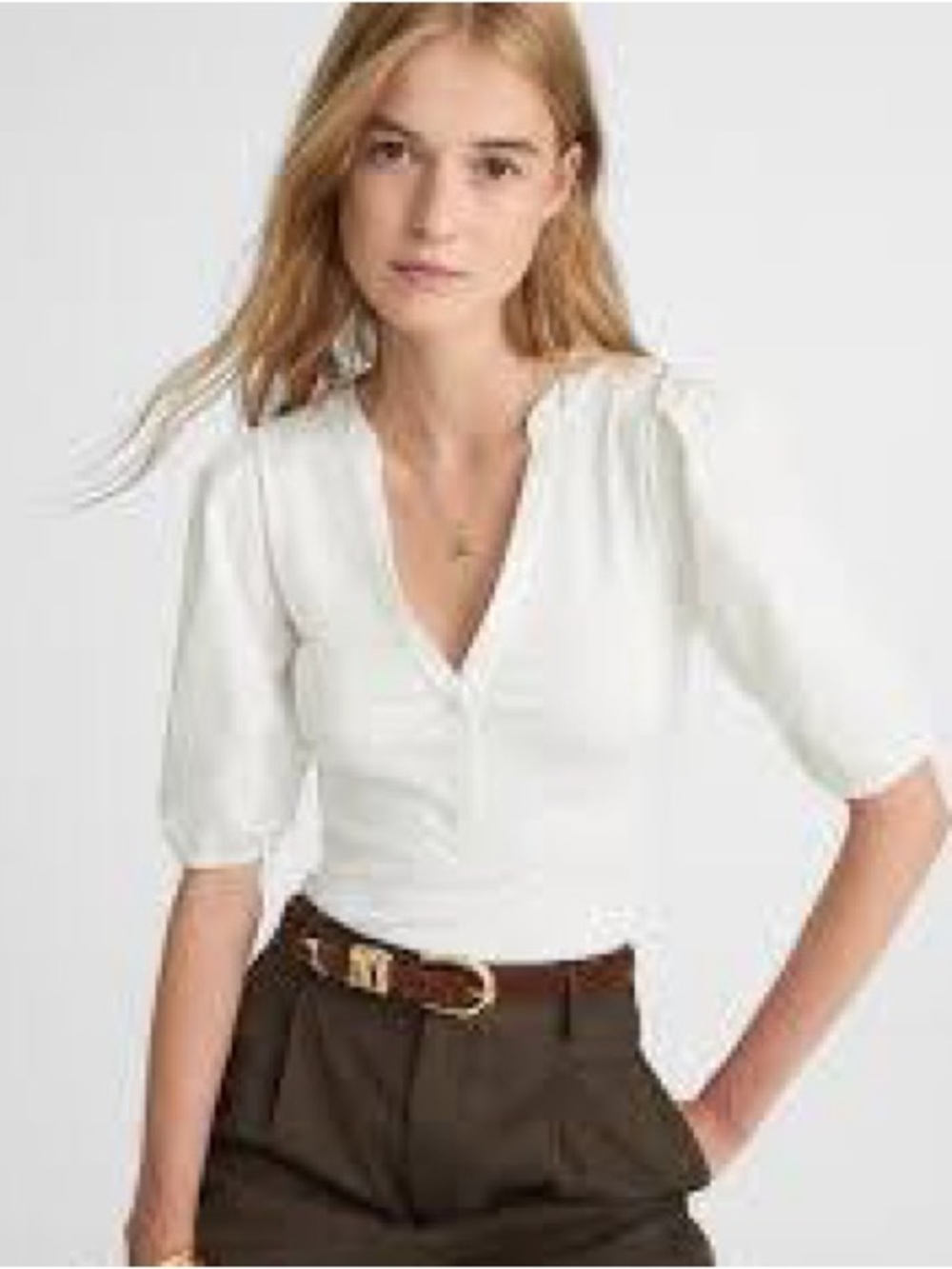 NWOT Madewell Puff-Sleeve Henley Knit Top, Size XXL
